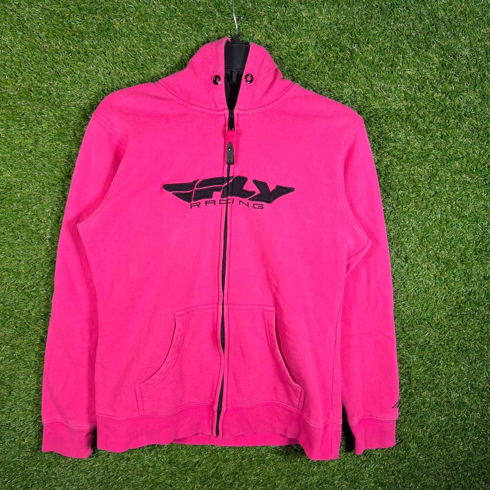 Fly Racing Womens Zip Up Hoodie Hot Pink Embroidered Logo Fleece Medium